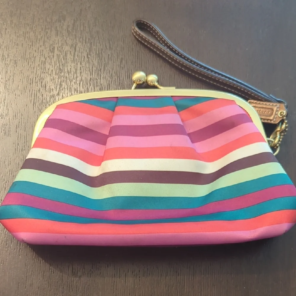 Coach Legacy Striped Large Kisslock Pouch/Wristlet - Picture 2 of 7